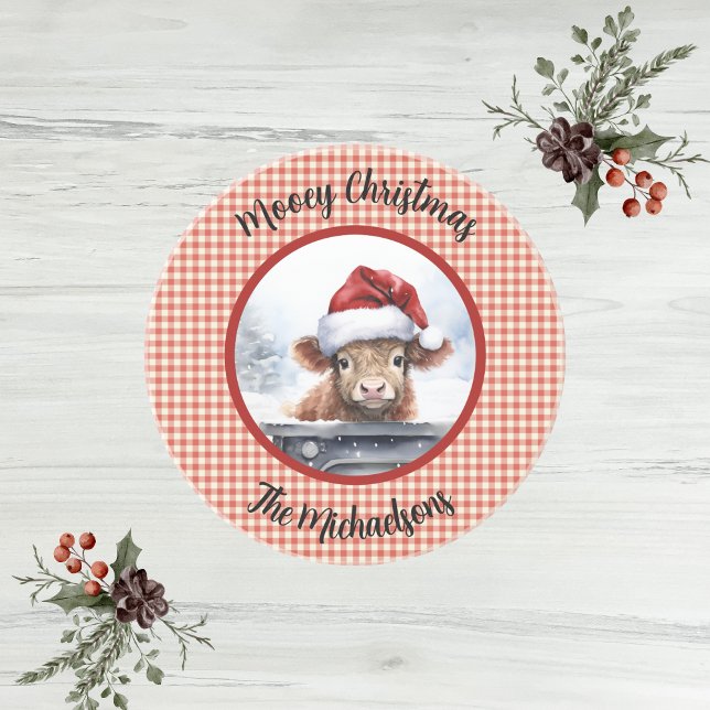 Höglandsgris Röd Vit Gingham Monogram Jul Underlägg (Skapare uppladdad)