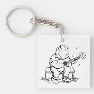 Höglandsgris spelar akustisk gitarr