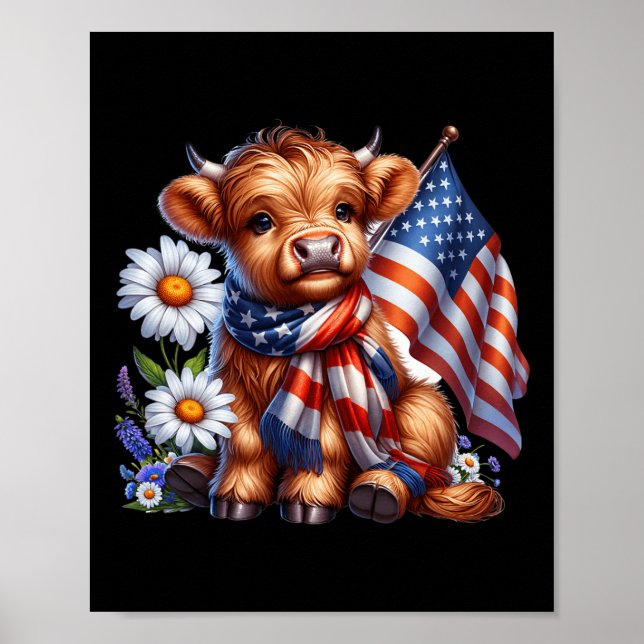 Höglandsisk kummel, 4:e juli, USA:s flagga Patriot Poster (Framsidan)