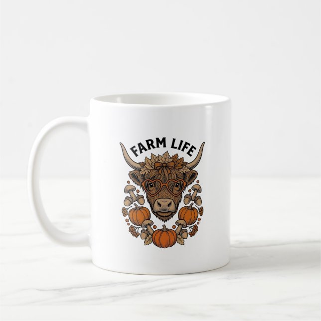 Högländsk höstko med hjärtformade glasögon kaffemugg (Vänster)