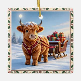 högländsk ko jul julgransprydnad keramik