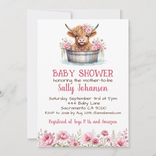 Höglandska Ko Baby Shower Inbjudningar (Framsida)