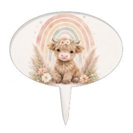 Höglandska Ko Baby Shower Tårta Topp Mjuk Regnbåge Tårtdekoration