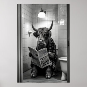 Höglandska Ko Badrumstryck, Roligt Djur som Läser Poster