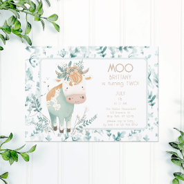 Höglandska Ko Boho Andra Födelsedagen Inbjudningar