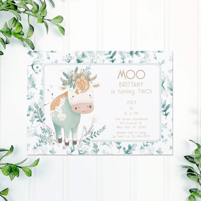 Höglandska Ko Boho Andra Födelsedagen Inbjudningar (Skapare uppladdad)