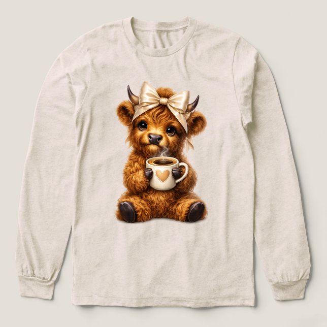 Höglandska ko dricker kaffe med söt leopardbåge —  t shirt (Design framsida)