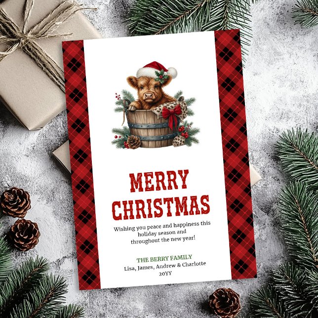Höglandska kor julhälsningsdesign för landsbygd julkort (Country highland cow Christmas greeting design Holiday Card)