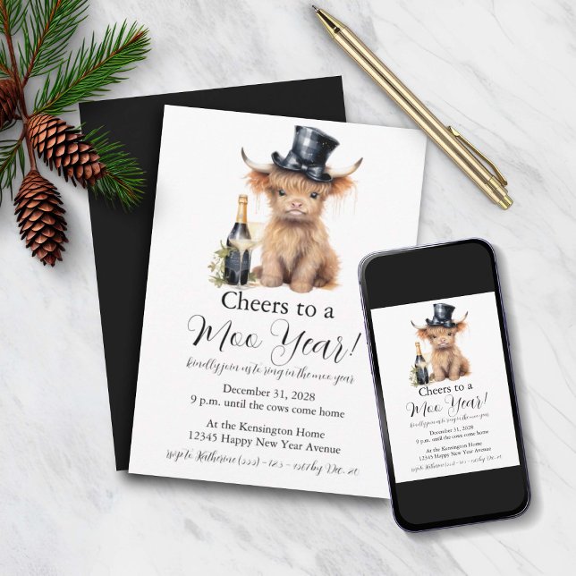 Höglandska kor Nyårsinbjudningskort Julkort (Skapare uppladdad)