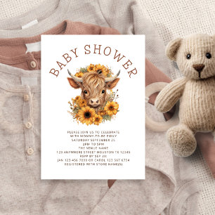 Höglandska kor solrosor baby shower inbjudningar