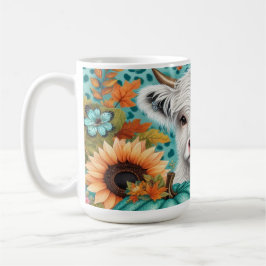 Höglandskädda och färgade pumpor och solblommor kaffemugg