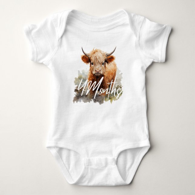 Höglandskägda födelsedag Milstolpe 4 månader Baby  T Shirt (Framsida)