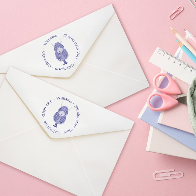 Höglandskäggsfamiljen Adress självinkande Frimärke Självfärgande Stämpel (Skapare uppladdad)