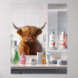 Höglandskål med Hair Care Products Roligt Bathroom Poster