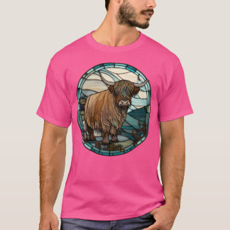 Höglandskö från Skottland i fastsatt glassotti T Shirt
