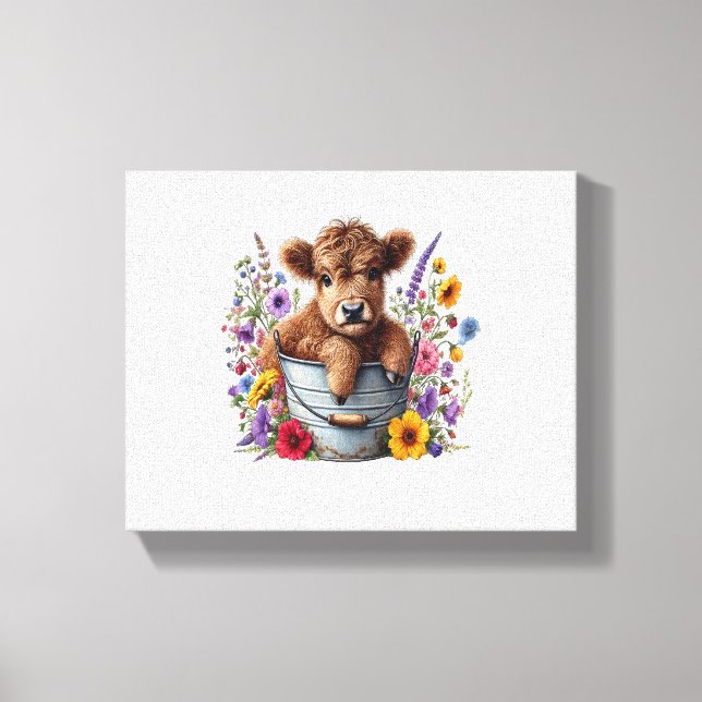 Höglandskö i blomsterbucket, ljus canvastryck (Framsida)