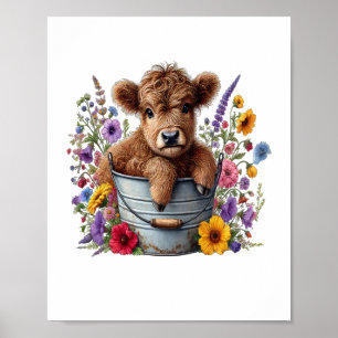 Höglandskö i blomsterbucket, ljus poster