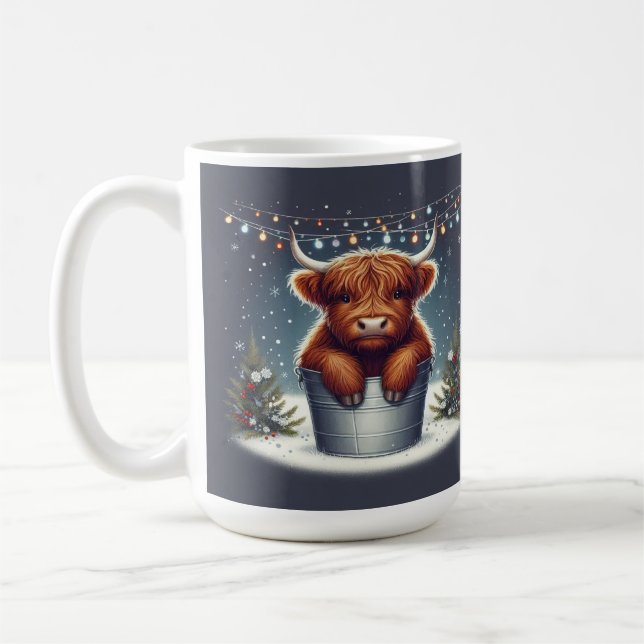 Höglandskö i Bucket med färgfull Ljus Kaffemugg (Vänster)