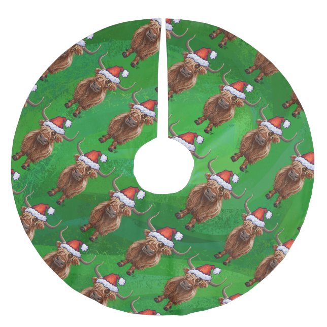 Höglandskö i Santa Hat Mönster på Grönt Julgransmatta Borstad Polyester (Framsidan)