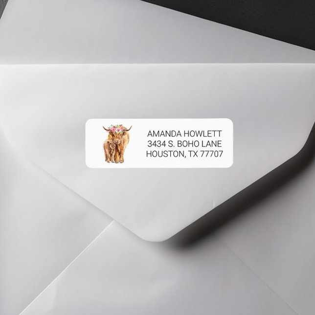 Höglandskö med Baby vattenfärg Returadress Etikett (Skapare uppladdad)