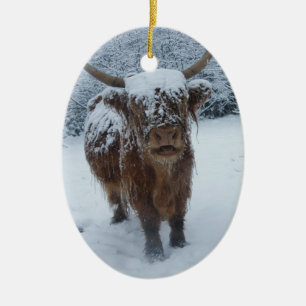 Höglandskockan i Snö Julgransprydnad Keramik