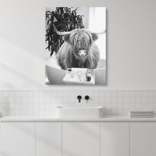 Höglandskodbadkar Svart Vitt Badrum Canvastryck
