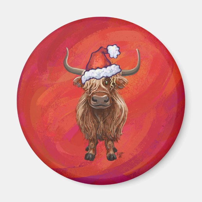 Höglandskon i Santa Hat på Red Magnet (Framsidan)