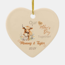 Höglandskon och baby Vår första Mor'sDayTogether Julgransprydnad Keramik