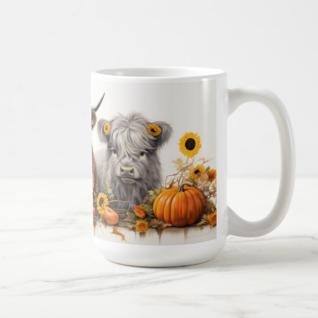 Höglandskon, solblommor kaffemugg (Höger)
