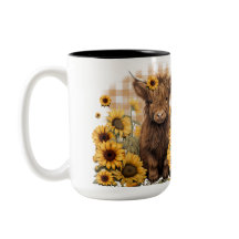 Höglandskor i baby i solblommor, keramiska Mugg