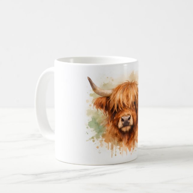 Höglandsnötkreatur - Akvariefören Akvarell Djur Kaffemugg (Framsida vänster)