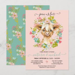 Höglandsnötkreatur Baby Shower Krans Inbjudningar