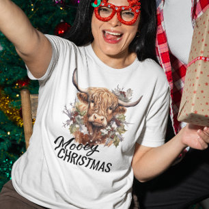 Höglandsnötkreatur Mooey jul akvarell T Shirt
