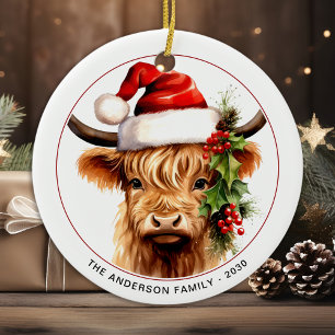 Höglandstam Kow Festive Cute Farm Animal Jul Julgransprydnad Keramik