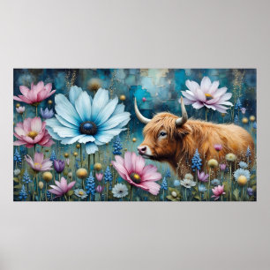 Höglandsteckans Blommigt Färgfläckar Kosmos II Poster