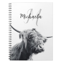 Höglandstko porträtt inledande monogram svart vitt anteckningsbok