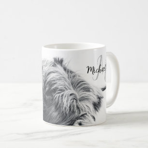 Höglandstko porträtt inledande monogram svart vitt kaffemugg