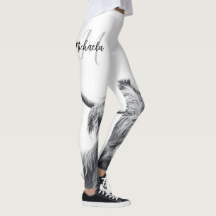 Höglandstko porträtt inledande monogram svart vitt leggings