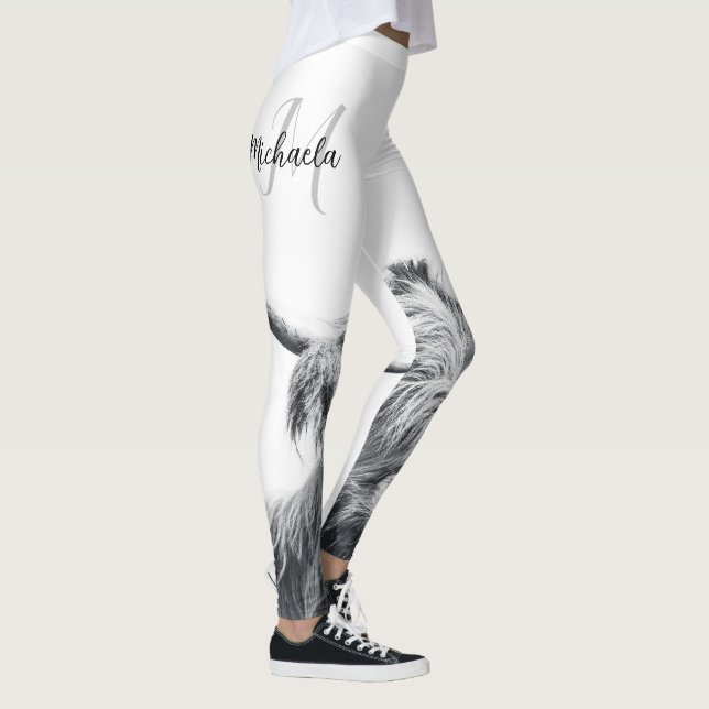 Höglandstko porträtt inledande monogram svart vitt leggings (Höger)