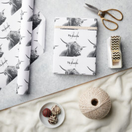 Höglandstko porträtt inledande monogram svart vitt presentpapper