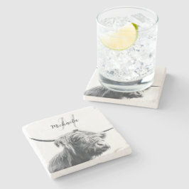 Höglandstko porträtt inledande monogram svart vitt stenunderlägg