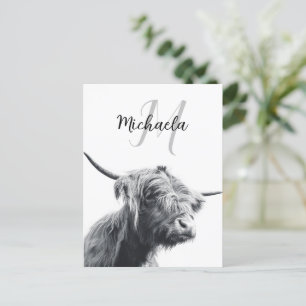 Höglandstko porträtt inledande monogram svart vitt vykort