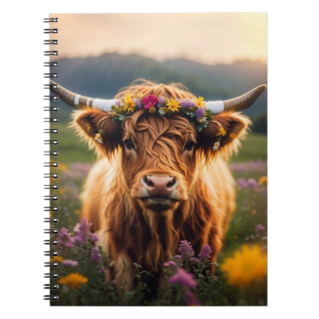 Högllandskö med färglöst blomma Krona Anteckningsbok (Framsidan)