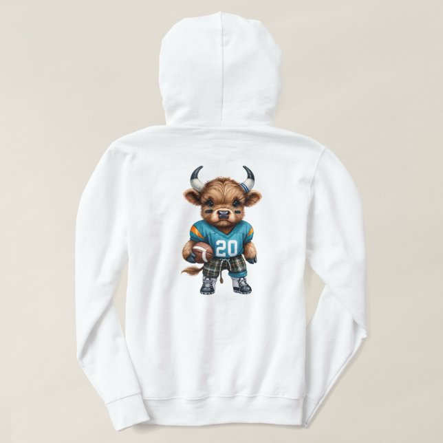 Högllandskon och fotboll hoodie (Design baksida)