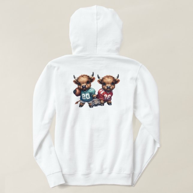 Högllandskon och fotboll hoodie (Design baksida)