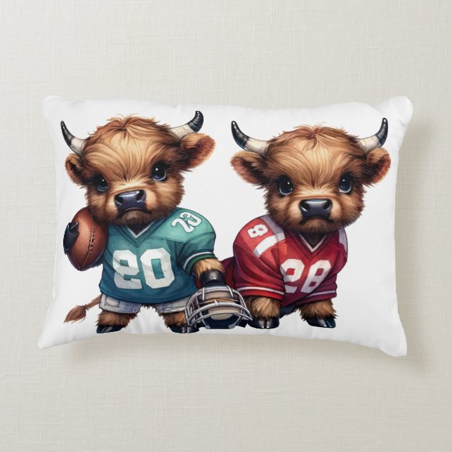 Högllandskon och fotboll prydnadskudde (Baksidan)