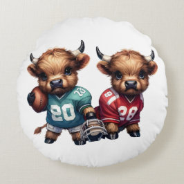 Högllandskon och fotboll rund kudde