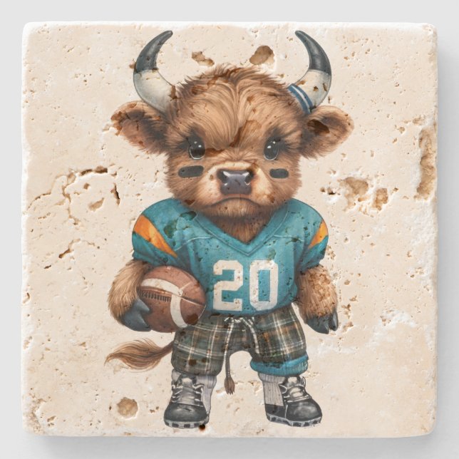 Högllandskon och fotboll stenunderlägg (Framsidan)