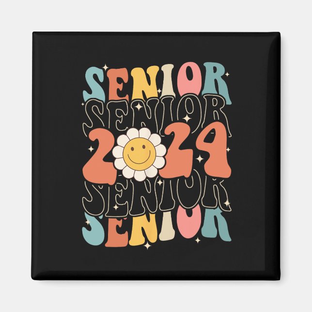 Högre 2024 klass 2024: Retro Groovy Seniors Gra Magnet (Framsidan)