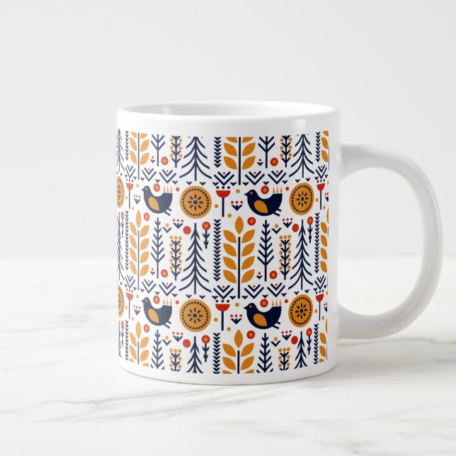 Högre fågelfolkkonst Mönster Jumbo Mugg (Höger)